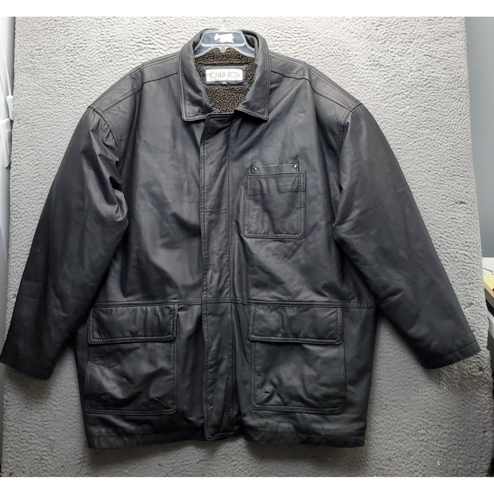 Joshua Ross Leather Jacket Mens 4XL Black Sherpa Lined Flap Pockets Full Zip